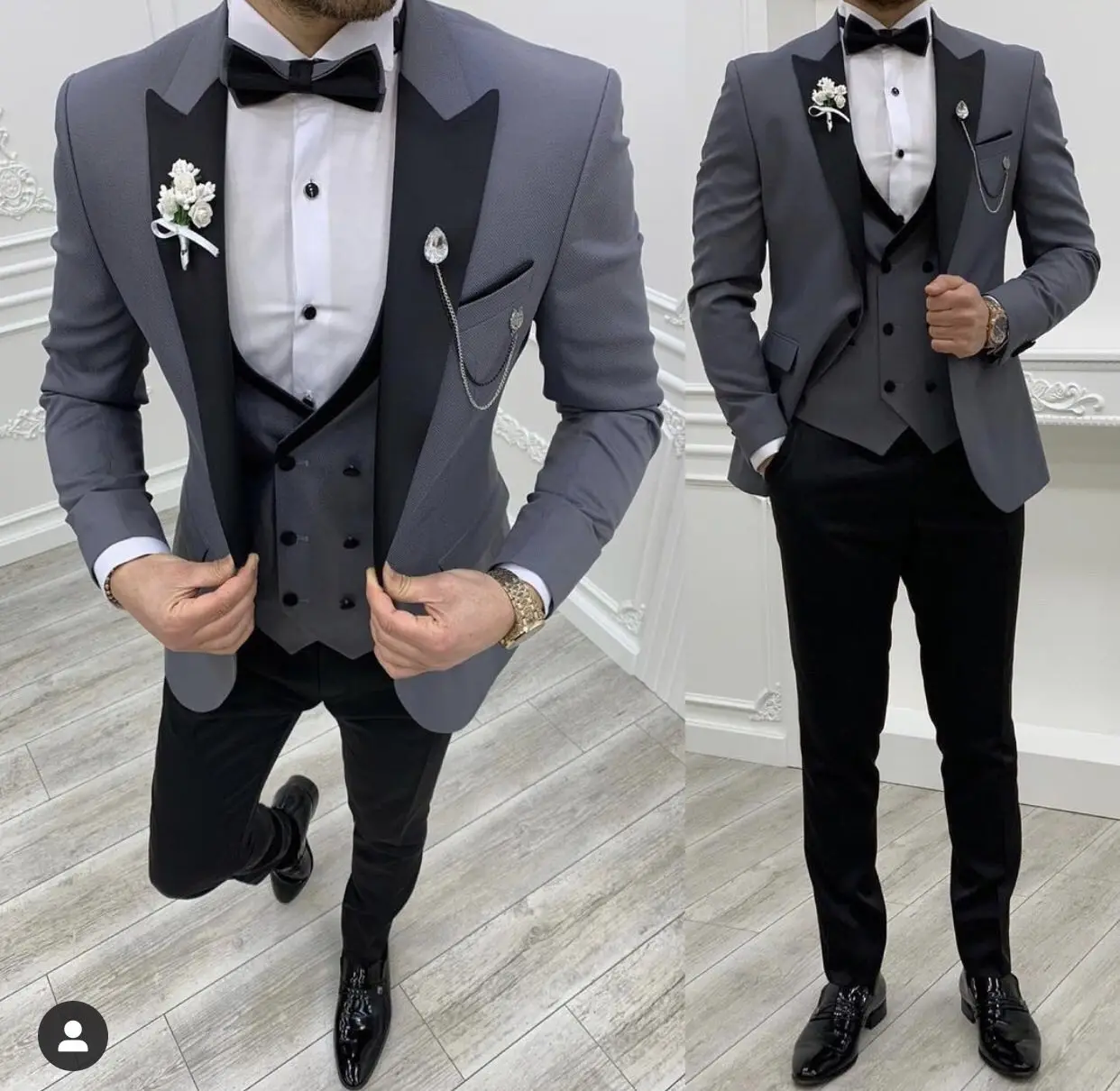 

Italian Grey Costume Slim Fit Men Suits Black Pant Slim Fit Groom Tuxedos for Formal Wedding Suit Jacket Pant Vest 3 Pcs Blazer