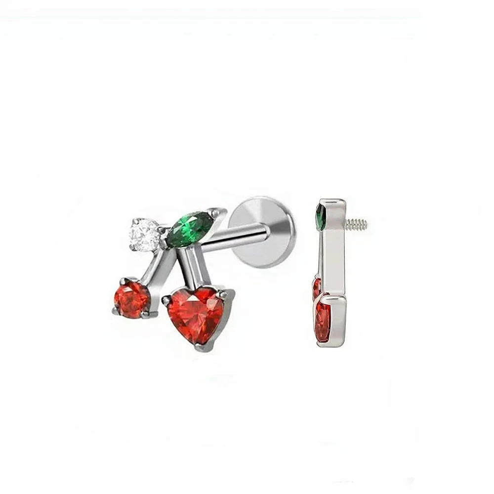 Uña perforadora de corazón de cereza de aleación de titanio G23, uña antialérgica para hueso del oído, joyería de punción de cartílago personalizada de nicho