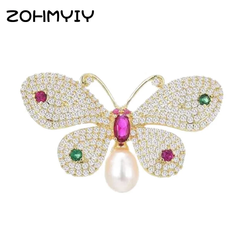 Fashion Rhinestone Pearl Butterfly Brooches For Women Dress Clothing Coat Jewelry Party Accessries Gifts