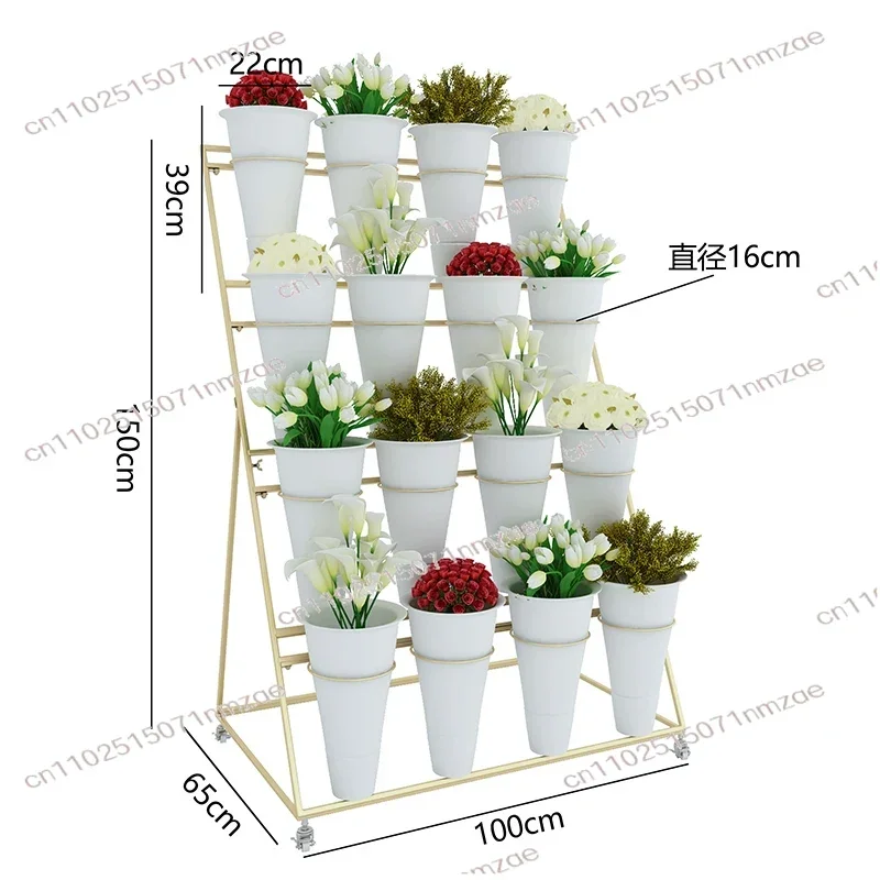 Multi-tier Removable Flower Display Rack Iron Storage Stand With Plastic Bucket For Shop Wedding Decor