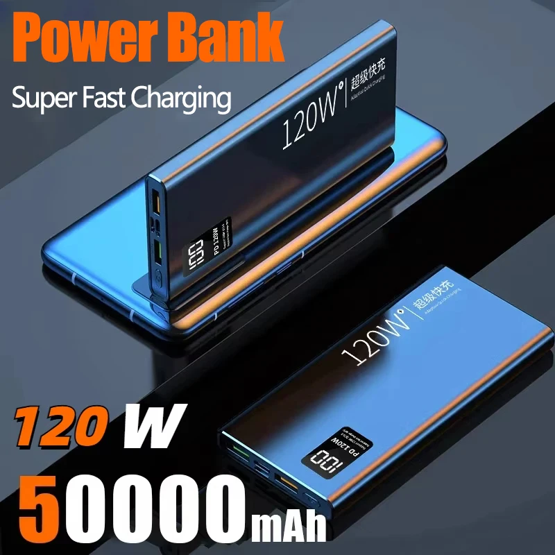 Portable Original Mobile 50000mAh Power Bank 120W Two-Way Fast Charging 30000mAh External Battery Compatible With Android IOS