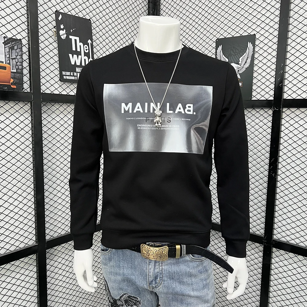 Men's Hoodie Trend Reflective Sweater Long Sleeved Letter Pullover Tops Autumn Winter Fashion Homme Wear Slim Fit Man Clothing