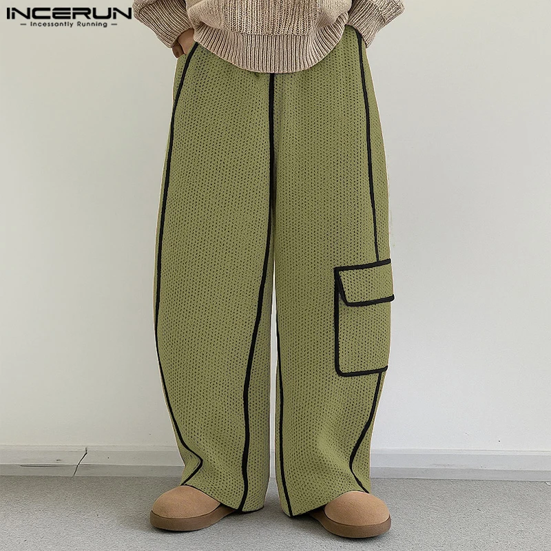 

INCERUN Men's Pants Patchwork Joggers Elastic Waist Loose Casual Trousers Men 2025 Pockets Fashion Male Long Pants Streetwear