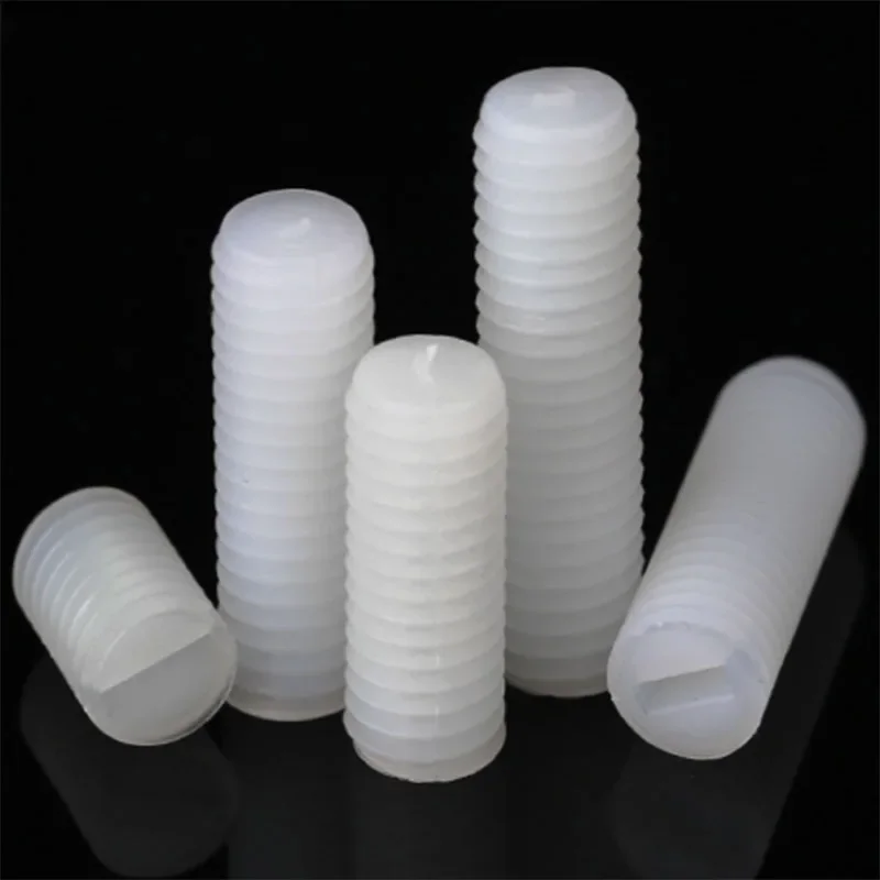 M5 x 0.8 (5mm)  White Nylon Plastic Slotted Head Set Screws Flat Point Grub Screws bolts