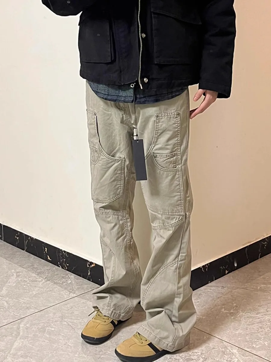 

Ретро американская деконструированная лоскутная рабочая одежда, джинсы, модные мужские повседневные брюки с прямыми штанинами, молодежная летняя мода