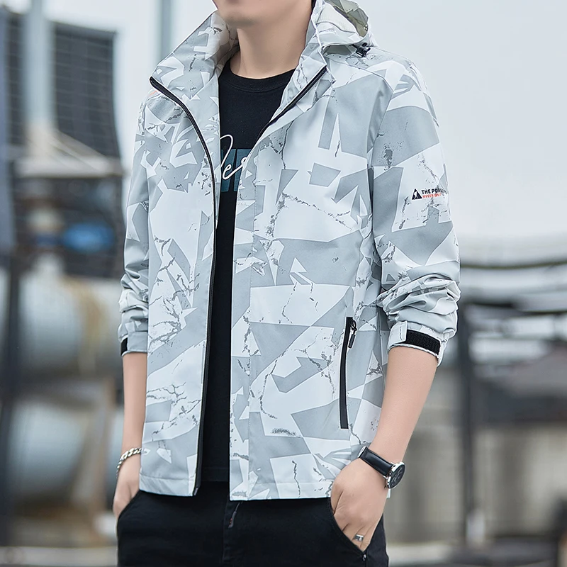 New Spring and Autumn Fashion Trend Camo Zipper Jacket Charge Coat Long Sleeve Casual Windproof Men's Mountaineering Coat Tops