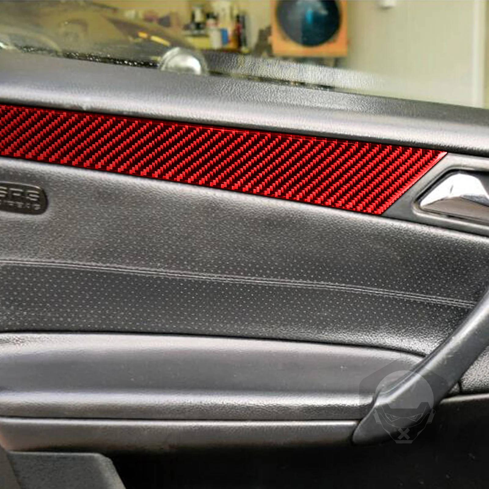 Red Carbon Fiber Door Inner Panel Decorative Strips Cover Trim Car Interior Accessories Sticker For Benz C Class W203 2005-2007