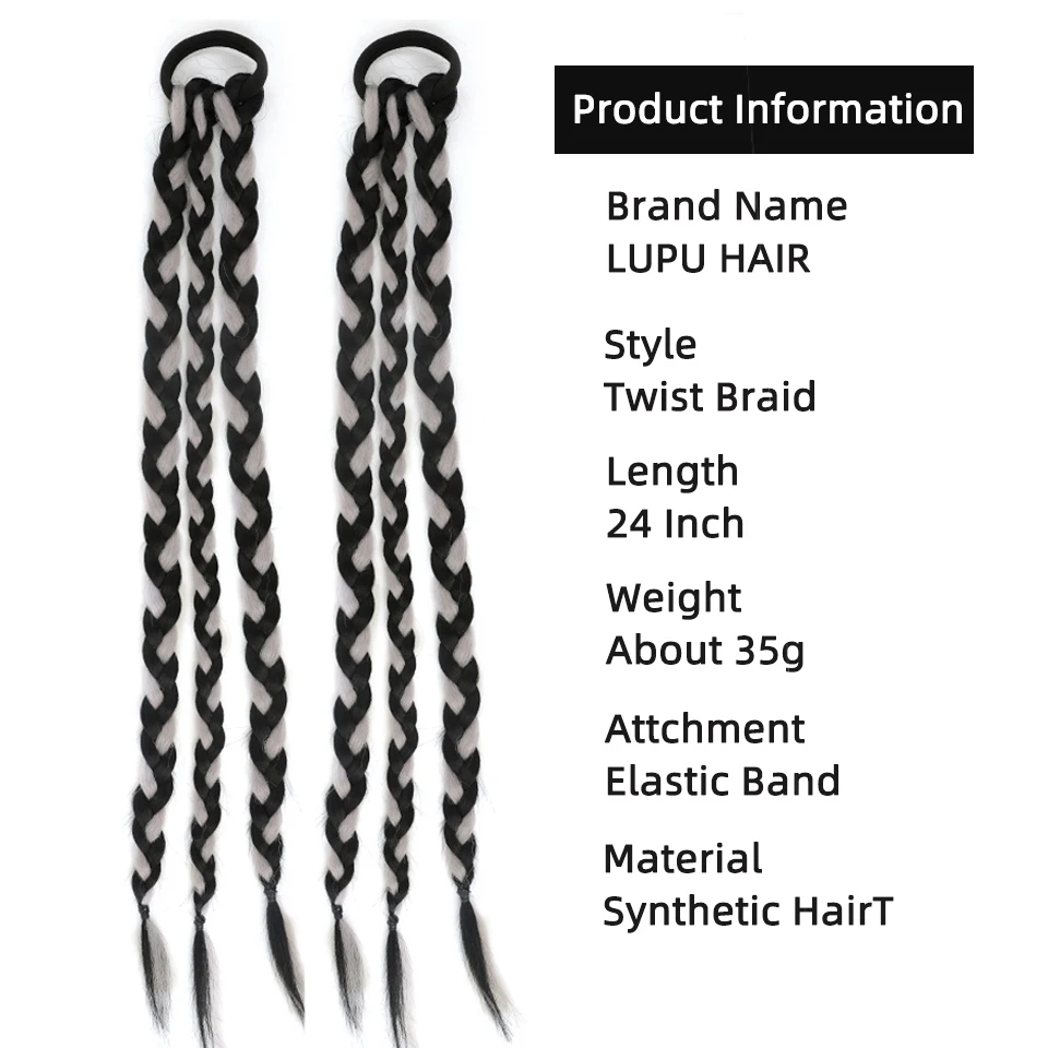 LUPU Synthetic Boxing Twist Braiding Hair Ponytail Extensions Natural False Fake Hair Pony Tail Hairpieces for Women Black Brown