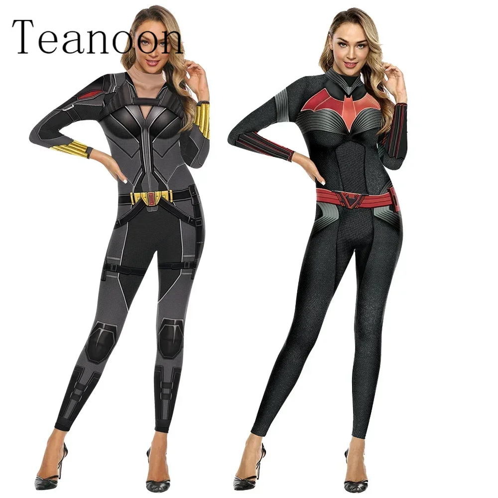 Superheld print cosplay kostüm kadınlar seksi Zentai Bodysuit Punk Robot Zentai Bodysuit tulum uzun kollu tatil parti giysileri