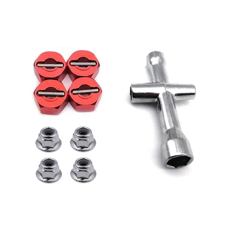 Metal 12Mm Wheel Hex Adapter 7Mm Thickness M4 Flanged Lock Nut Cross Wrench For Trxs 1/10 Stampede Slash 4X4 RC Car