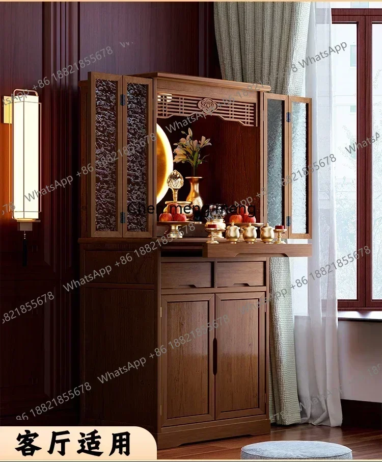 Hot sales Buddhist Temple Chinese Style Solid Wood Cloakroom with Door Buddha Altar Cabinet for Home Use