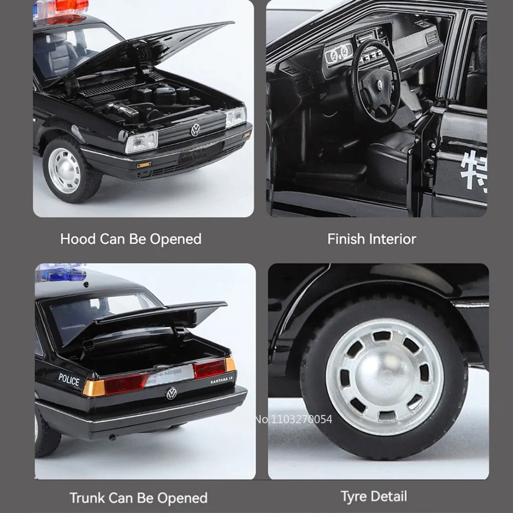 1/24 Santana modèles de voiture jouets moulé sous pression en alliage voitures de Police 6 portes ouvertes pneus en caoutchouc son lumière véhicules cadeaux d'anniversaire pour les enfants
