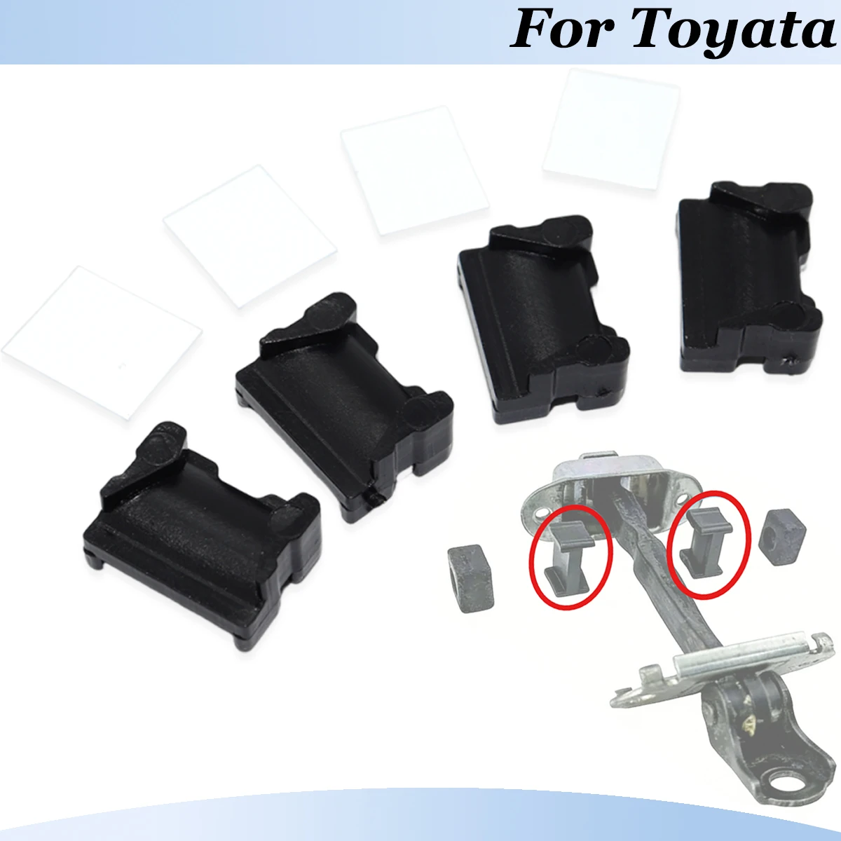 

4Kit For Toyota VIENTA VIOS I VISTA WILL CYPHA WINDOM New Door Check Strap Limiter Repair Kit Stopper Damping Spring Clips Black