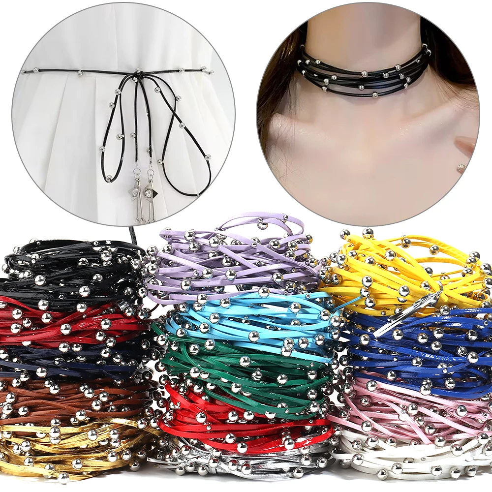 5 Yards 3mm PU-Lederkordeln mit Perlen, bunte Pressstreifen, Lederseil, DIY Boho Lederarmband, Punk Choker Halskette – Detail 2