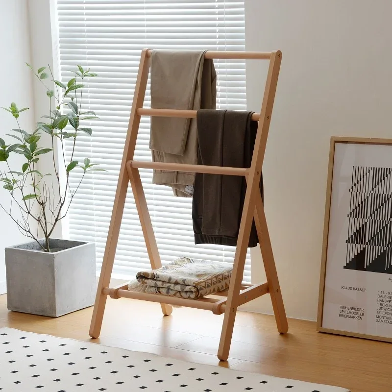 Solid Wood Clothes Storage Rack Foldable Towel & Pants Organizer Magic Bedside System for Bedroom Space-Saving Design