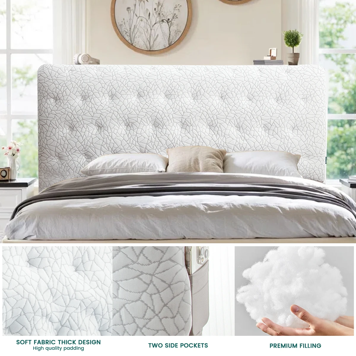 Air Layer Stone Texture Headboard Cover, Full Wrap Dustproof Protector, Thick Knitted Soft & Elastic Polyester Bed Slipcover