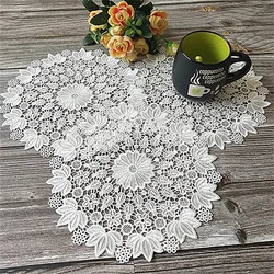 Delicate Table Placemat Napkins Round Mat Pad Christmas Lace Doilies Hollow Embroidery Flowers Coasters Banquet Wedding Decor