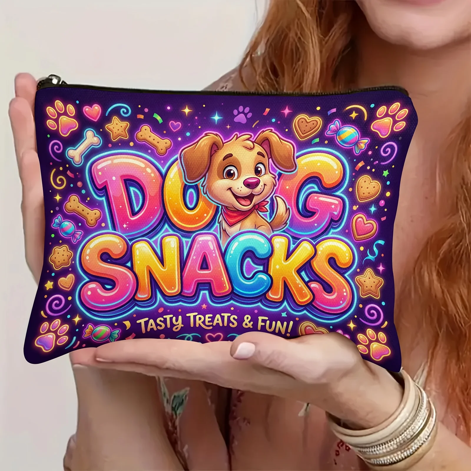 1pc Dog Snacks Themed Print Storage Bag,Tote Bag, Perfect for Daily, Travel, Pet Supply Storage, A Practical Gift for Dog Lovers