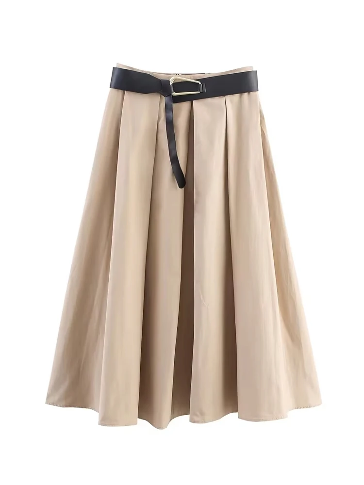 

HH женская мода винтажная накидка с поясом на молнии миди трапециевидной формы женская элегантная вечерние плиссированная повседневная юбка с высокой талией