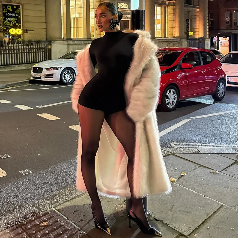 

Tornova Autumn Winter Women Long Imitation Fur Coat Vintage High Quality Furry Overcoat Lapel Pocket 2025 Fashion Female Jacket