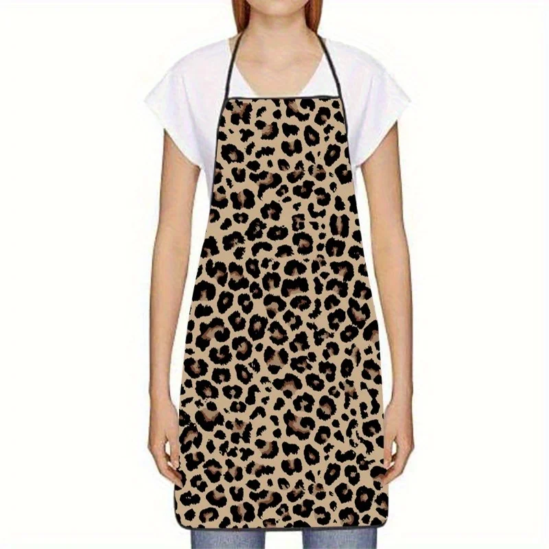 1pc Stylish Leopard Print Sleeveless Polyester Apron For Kitchen Baking And Home Decor Lightweight Cute Apron