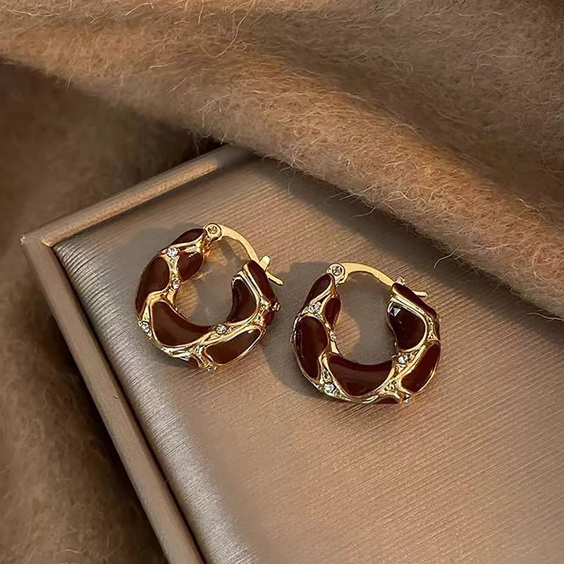 FTCY Vintage Hoop Earring for Women Melard Tiger Eye Stone Brown Round Earrings for Women Leopard Print Female Jewelry