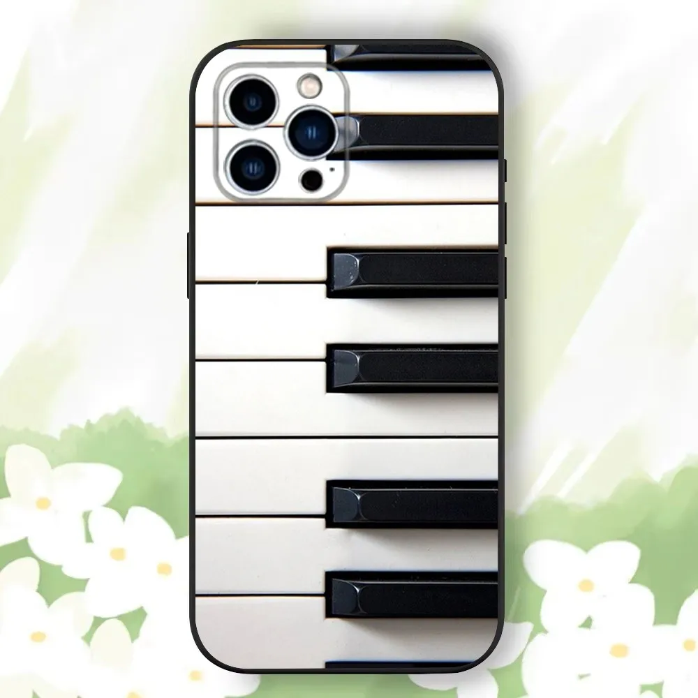 Music piano keyboard Phone Case For iPhone 16,15,14,13,12,11 Plus,Pro Max,XS,X,XR,SE,Mini,8,7，Soft Silicone Black Cover