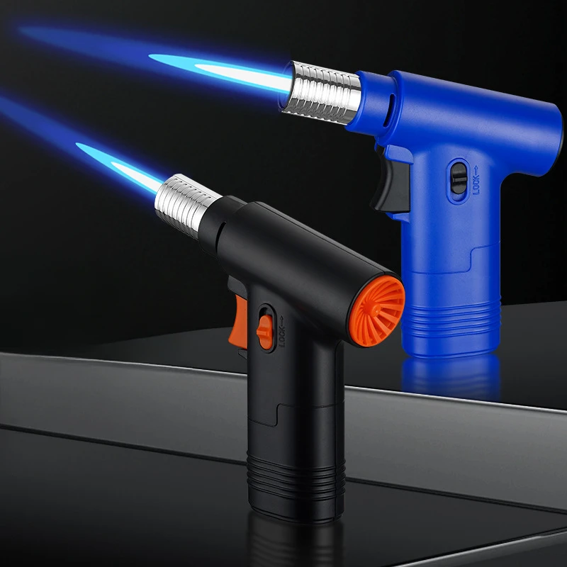 New Portable 1300c High Temperature Spray Gun Torch Lighter Non Slip Grip Lock Fire Blue Flame Refill Butane Kitchen Lighter