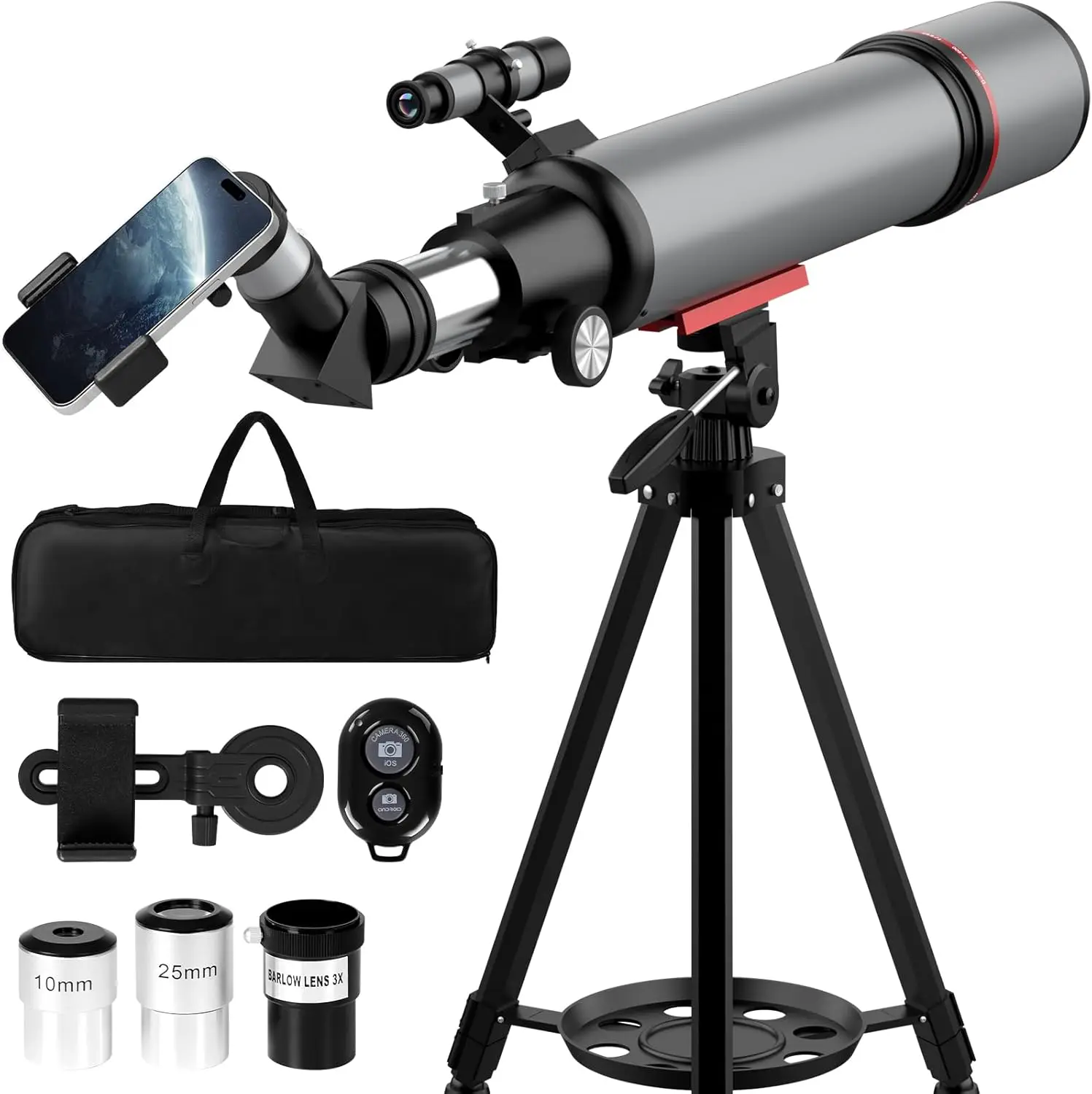 Telescope for Adults High Powered Refractor Telescope Portable Travel Telescope with Phone Adapter Tripod Wireless Remote