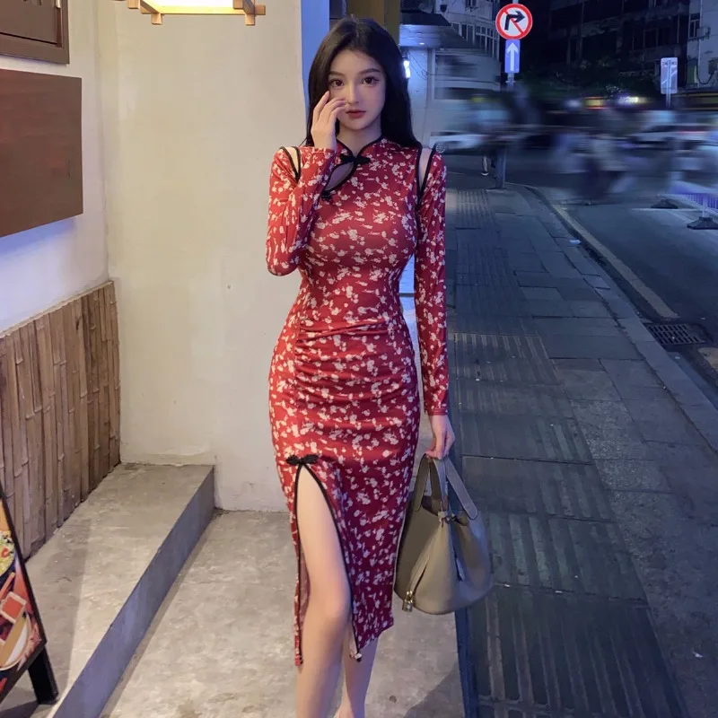 Chinese Sexy Red Retro Qipao Evening Dresses Hanfu Cosplay Marry Han Costume Cheongsam Traditional Style Cheongsams Dress