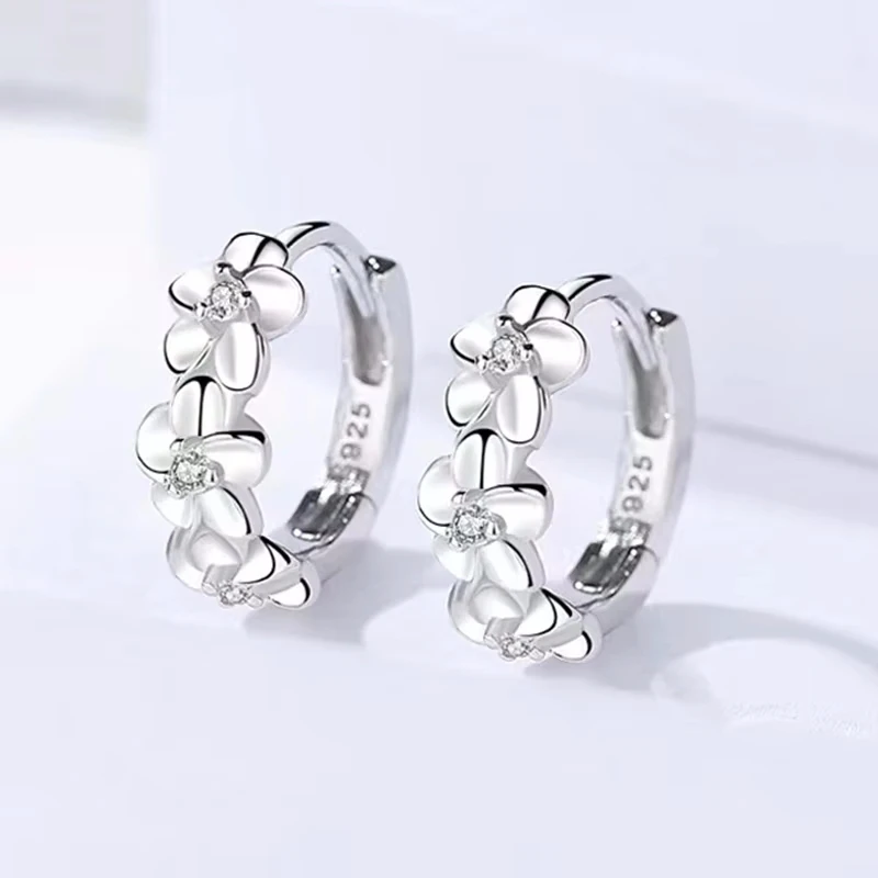 925 Sterling Silver Small Rose Flower Round Hoop Earring AAA Zircon For Women Female Charm Engagement Wedding Jewelry image 2
