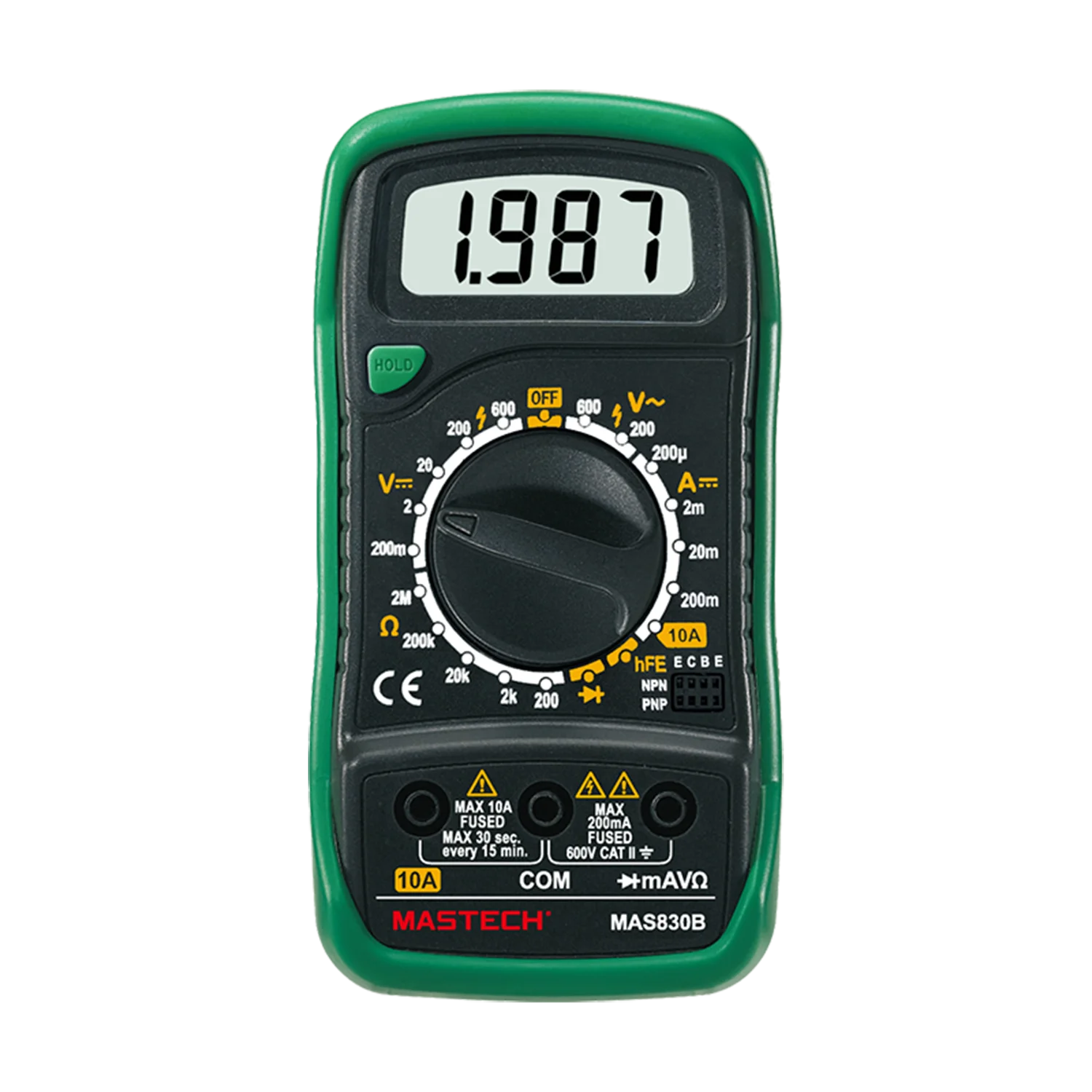 MASTECH MAS830B MAS830L MAS838 Multímetro digital Pantalla de 2000 recuentos; Zumbador de continuidad Menos de 70 ± 30Ω Pantalla de batería baja.