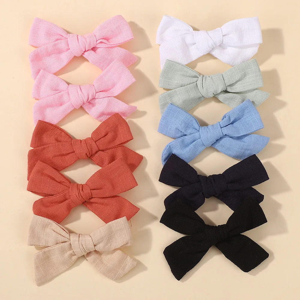 Zufällige Farbe 10 Stück Baumwolle Schleife Haarklammern Cheer Bows Mädchen Haar Pony Haarspange Lässige Kinder Haarschmuck
