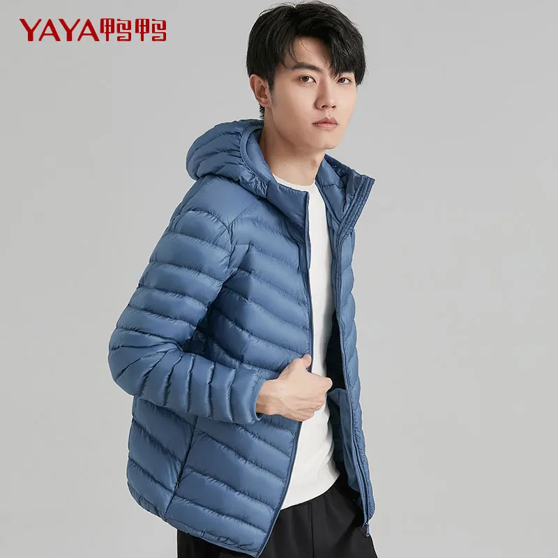 

YAYA 2022 Men White Duck Down Jackets With Hood Ultra Light Thin Short Coat Easy Packed Under-ware Spring Autumn Warm Clothes