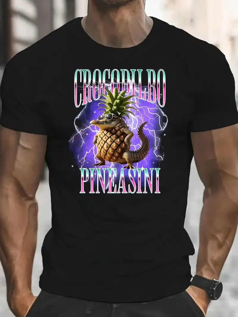 Crocodilbo Pineasini divertido piña cocodrilo camiseta hombres mujeres algodón manga corta Y2k Tops Retro Hip Hop verano ropa de hombre
