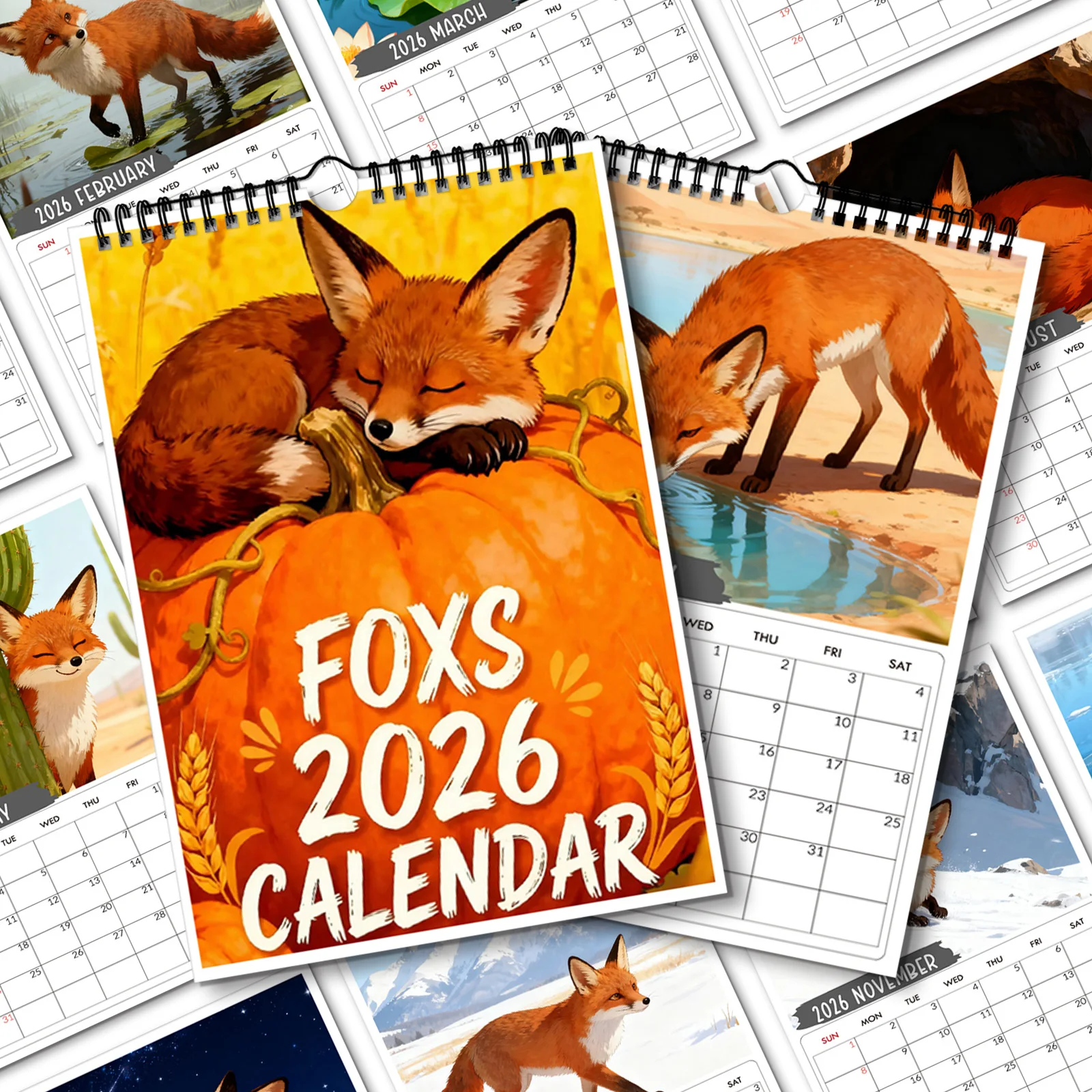 

1PC 2026 Wall Calendar, Fox Theme, Perfect for Home & Office Decor, Highquality Print, Exquisite Illustrations, Everyday View