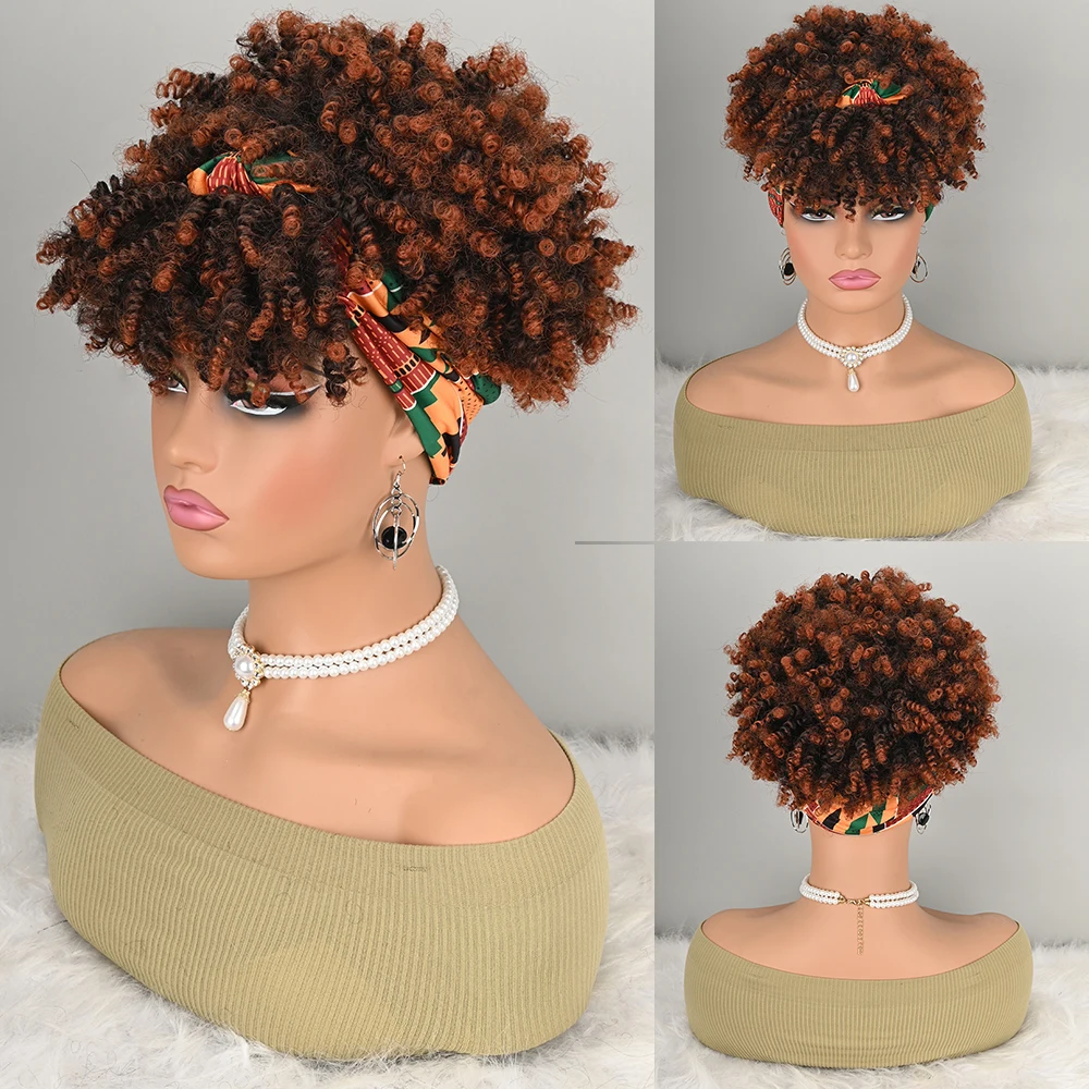 Burgundy Red Short Spring Curly Synthetic Wig for Women Heat Resistant Fiber Full Wig for Daily Party Costume Use