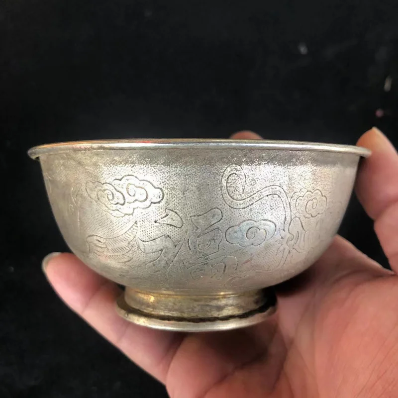 New Antique-Style Old Silverware Curved Silver Ornament and Bowl Re
