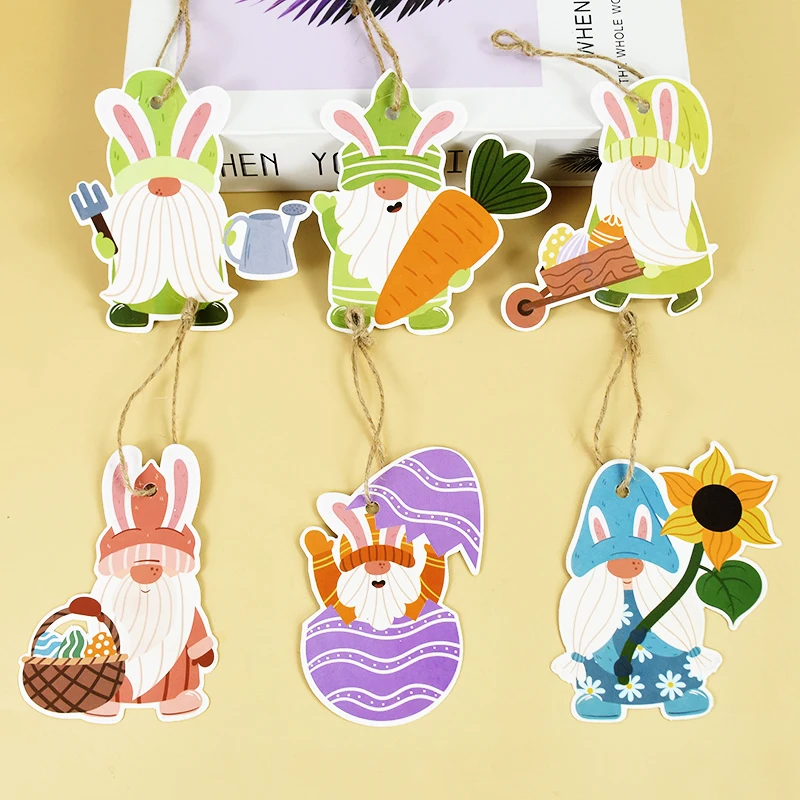 8pcs Easter Faceless Doll Hanging Ornament Rabbit Eggs Pendants 2024 Happy Easter Home Decoration Bunny Gnome Paper Label