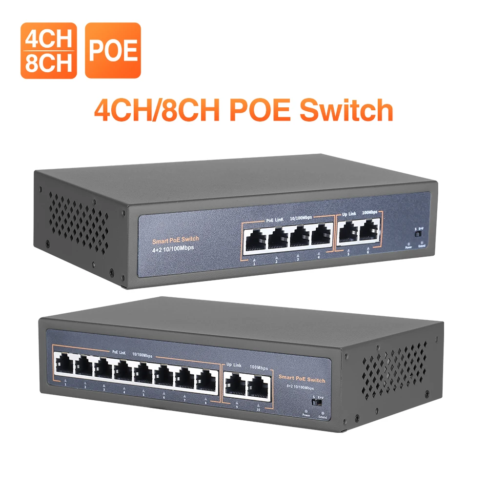 techage switch poe de rede para camera ip ethernet ap sem fio e sistema de camera cctv 4ch 8ch 52v 10 mbps 100mbps ieee 8023 af 01