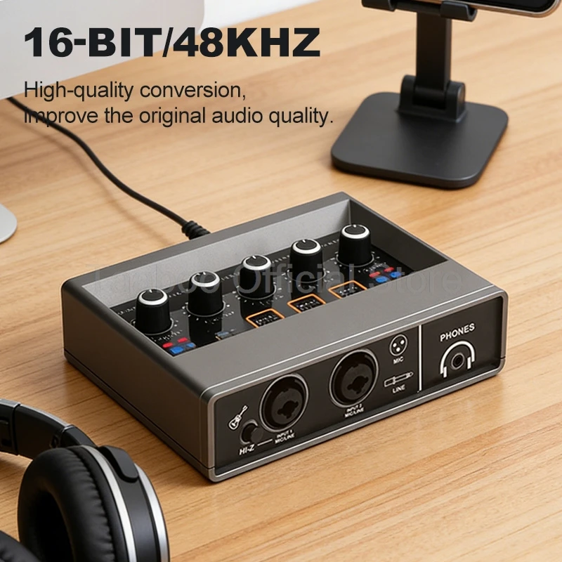 Professional Audio Sound Card USB Audio Interface For Studio Recording Live Streaming Podcasting Guitar 2 In 2 Out Sound Console