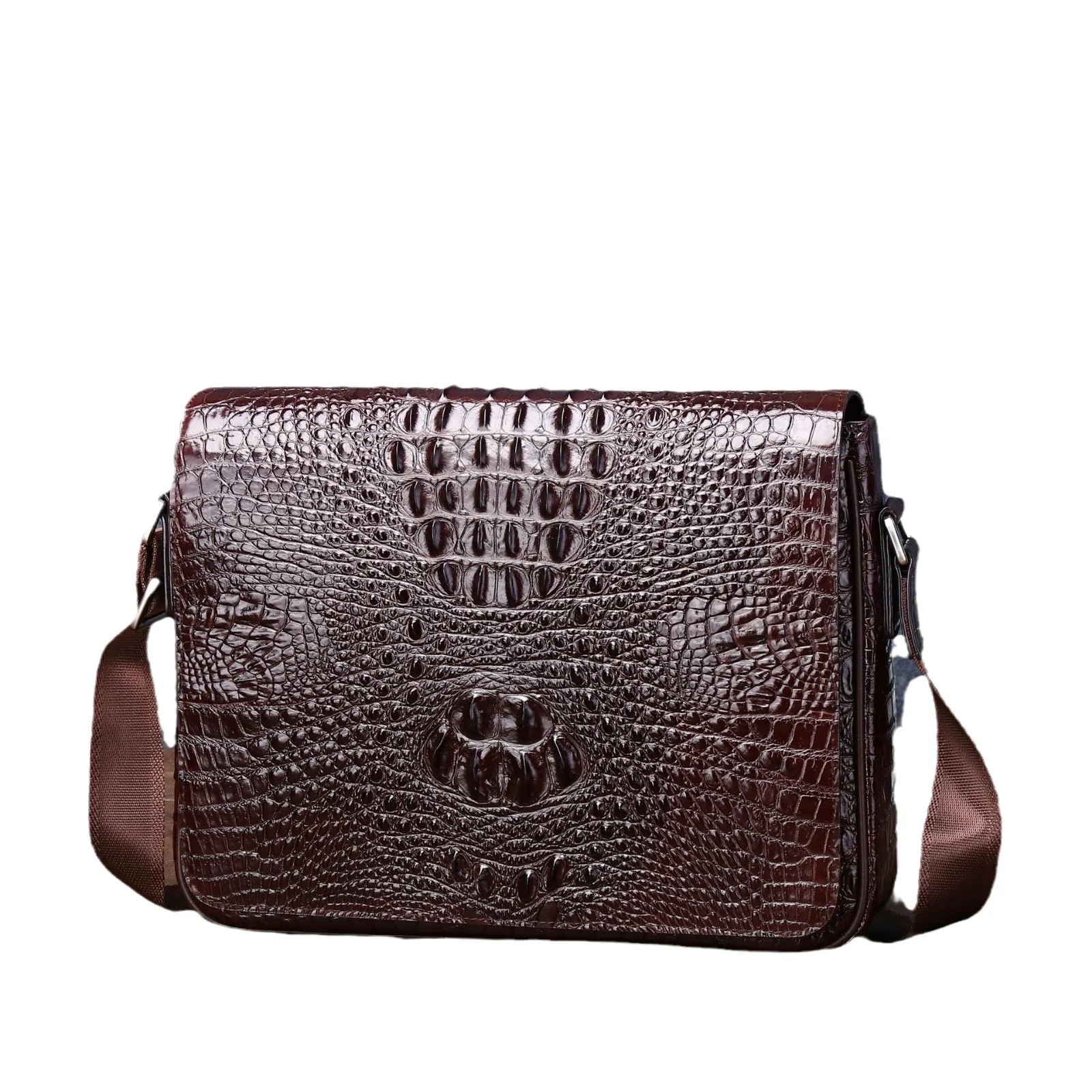 Sac à bandoulière en cuir de crocodile véritable pour homme, motif Sophia, horizontal, classique, One Initiated, nouveau