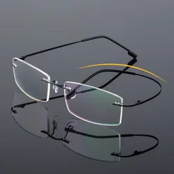 IENJOY Reading Glasses Memory Titanium Rimless Reading Glasses Men Women Square Prescription Eyeglasses Foldable Glasses 2.5