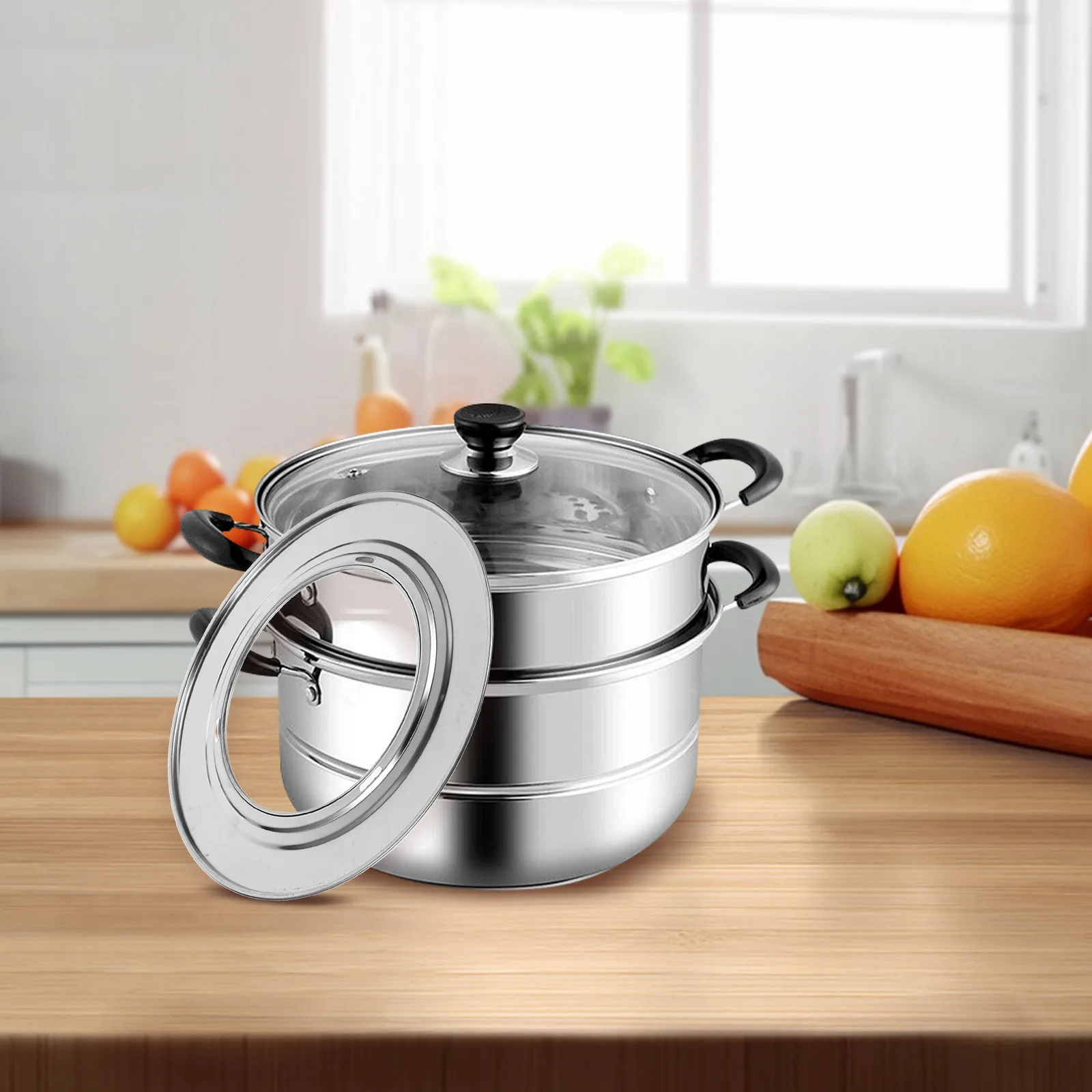

Steamed Slices in Steamer Metal Ring Dumpling Steaming Basket Rack Pot Dim Sum Stainless Steel Adapter