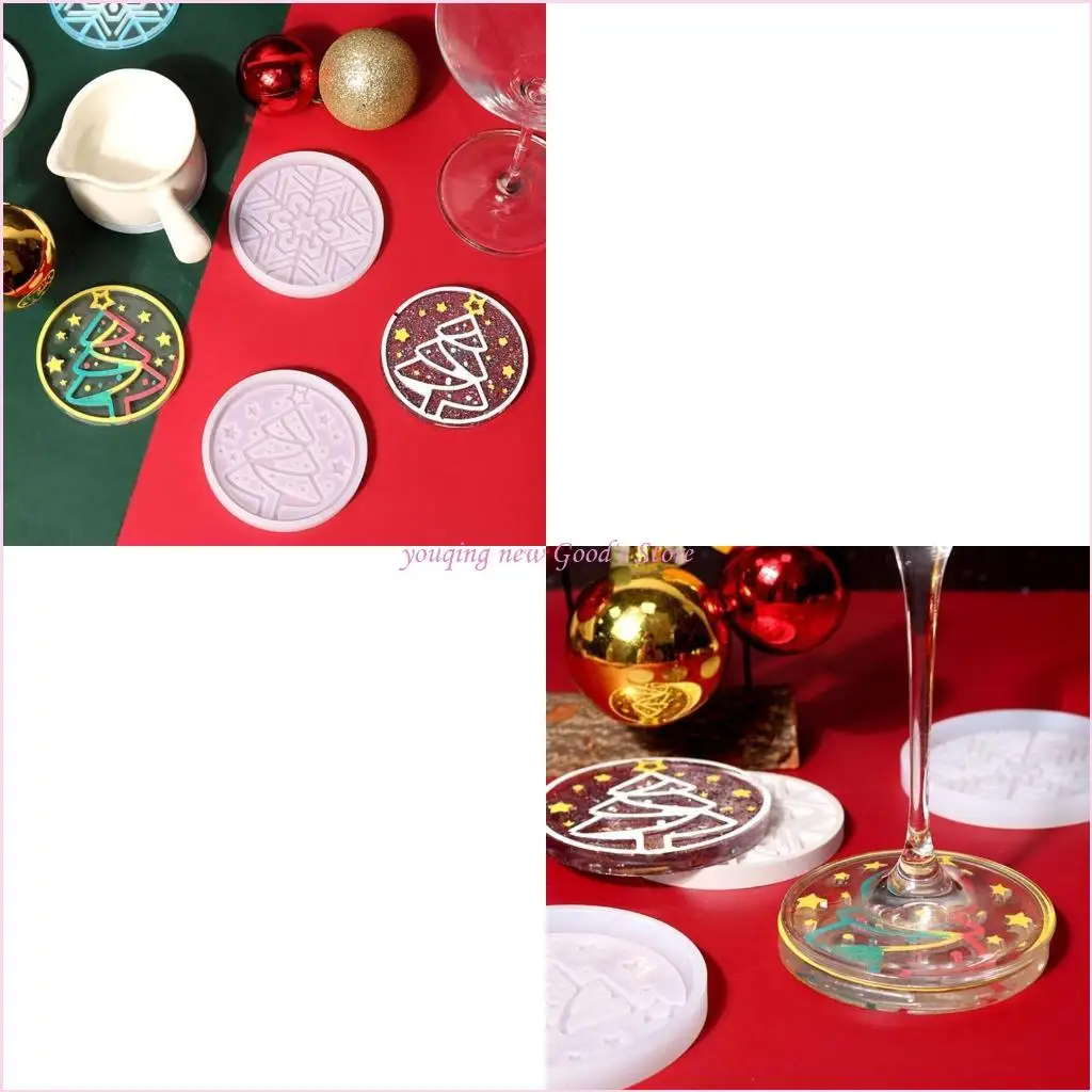 57QA Snowflake Silicone Molds Handmade Christmas Tree Cup Mat Casting Molds-Decor for DIY Epoxy Resin Jewelry Moulds