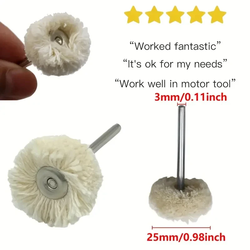 10PCS 25mm Cotton Wool Polishing Wheels, Rotary Tool Buffing Disc Accessories