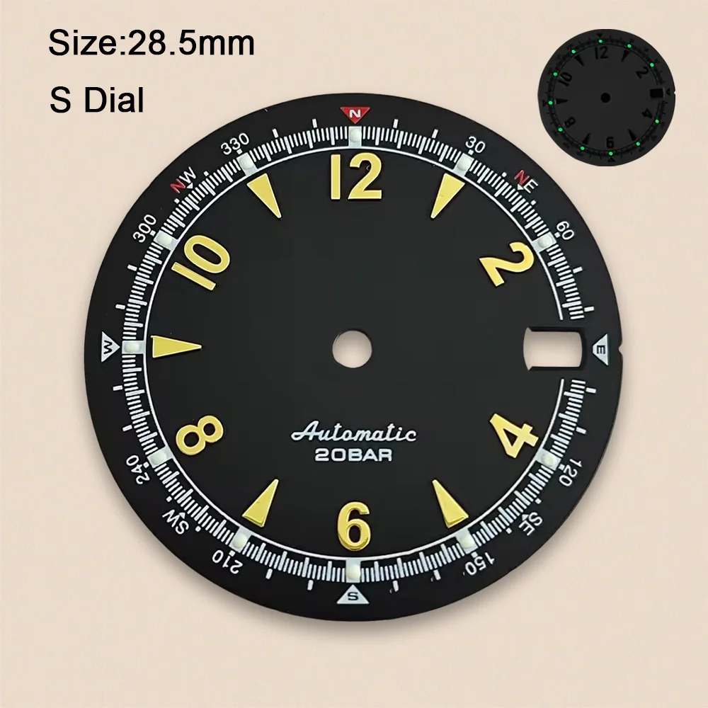Nh35 Dial S Logo 28.5mm Retro Watch Dial Green Luminous For NH35 NH36 Movements High Quality Watch Accessories Repair Tool view 6
