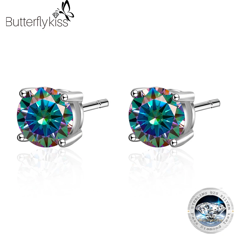 Butterflykiss Classic Four Claw Top Quality 0.5/1/2/3 CT Moissanite Earrings For Women Men S925 Sterling Silver Couple Jewelry