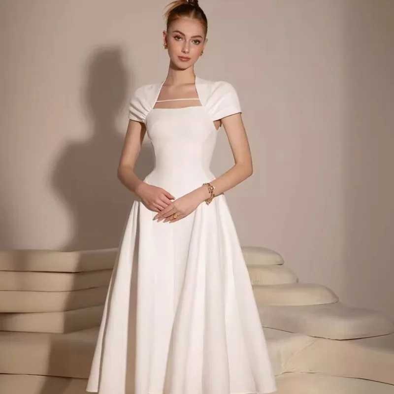 女性のためのエレガントなハイウエストイブニングドレス,スクエアカラー,パッチワークデザイン,新しい秋のファッション,2024