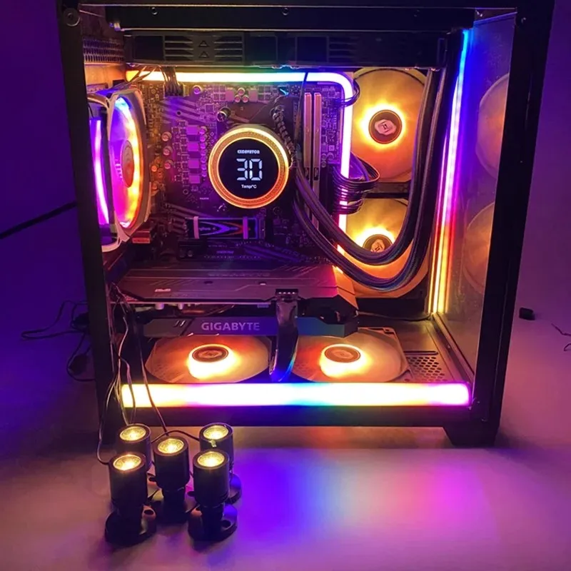 Afbeelding 6: QITU 1W 3W ARGB 5V 3-pins header computer AURA SYNC LED spotlicht minilamp gamingkamer figuurmodel display pc-kast decoratie DIY